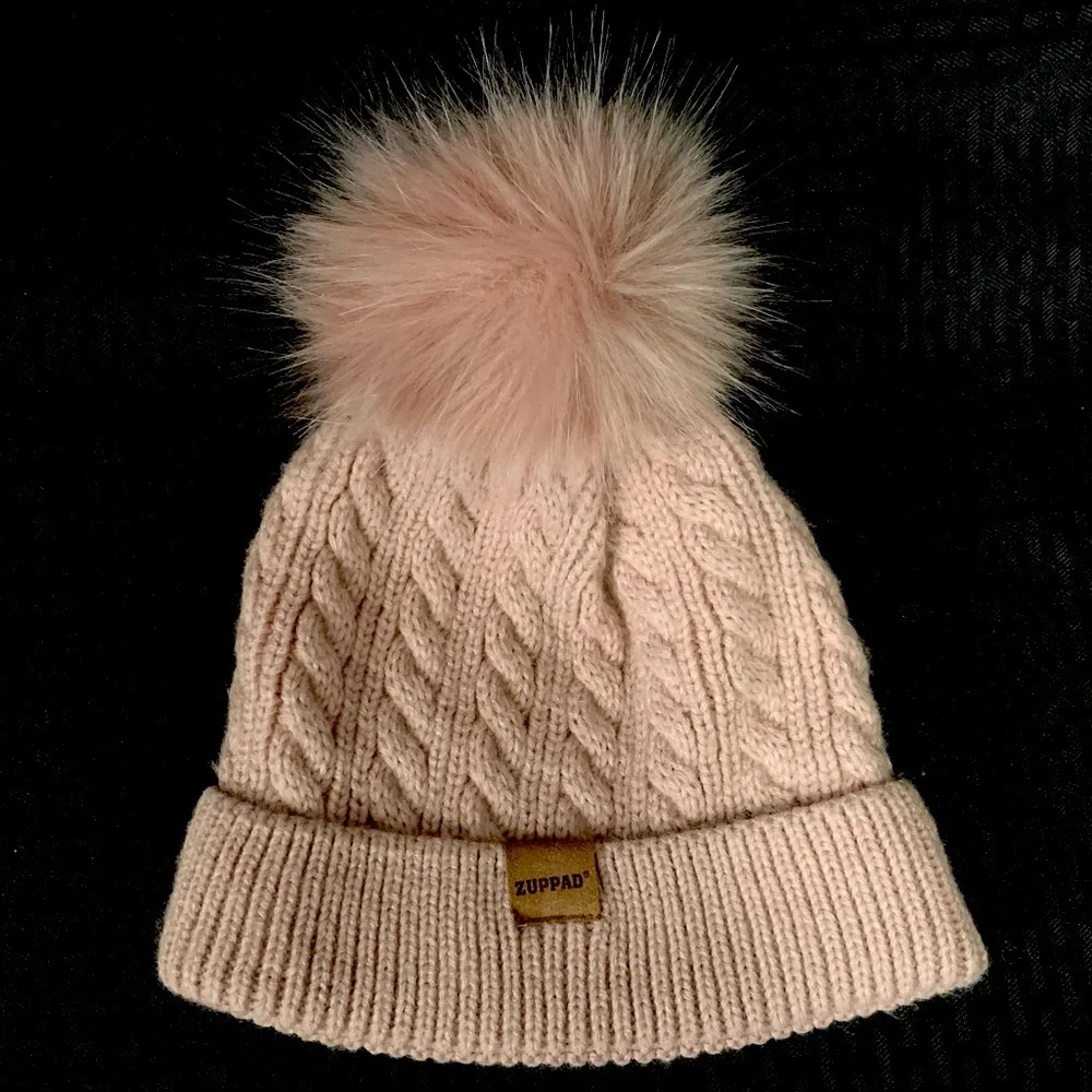 ZUPPAD Kids Pink Knit Pom Pom Beanie